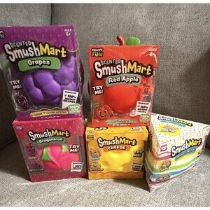 SmushMart Squishy Toys Lot of 5 Grapes Apple Cake Cheese Dragonfruit